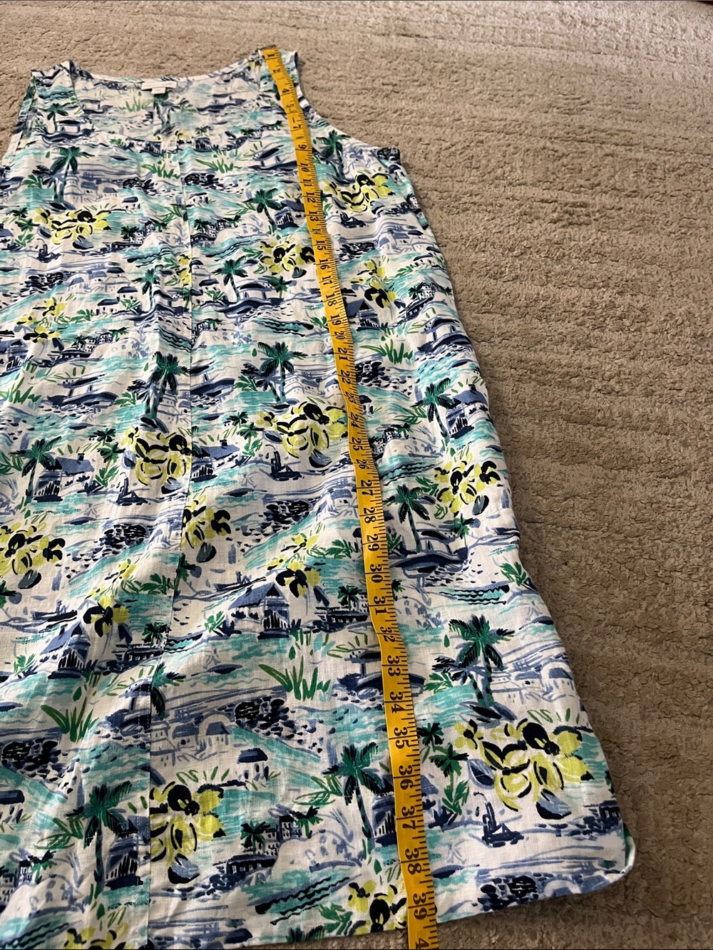 J Jill Linen Sleeveless Scenic Beach Villa Palm Tree Shift Tank Dress Large - Picture 8 of 9
